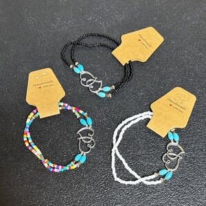 Handmade Beaded Colorful Heart Bracelets Anklet Set